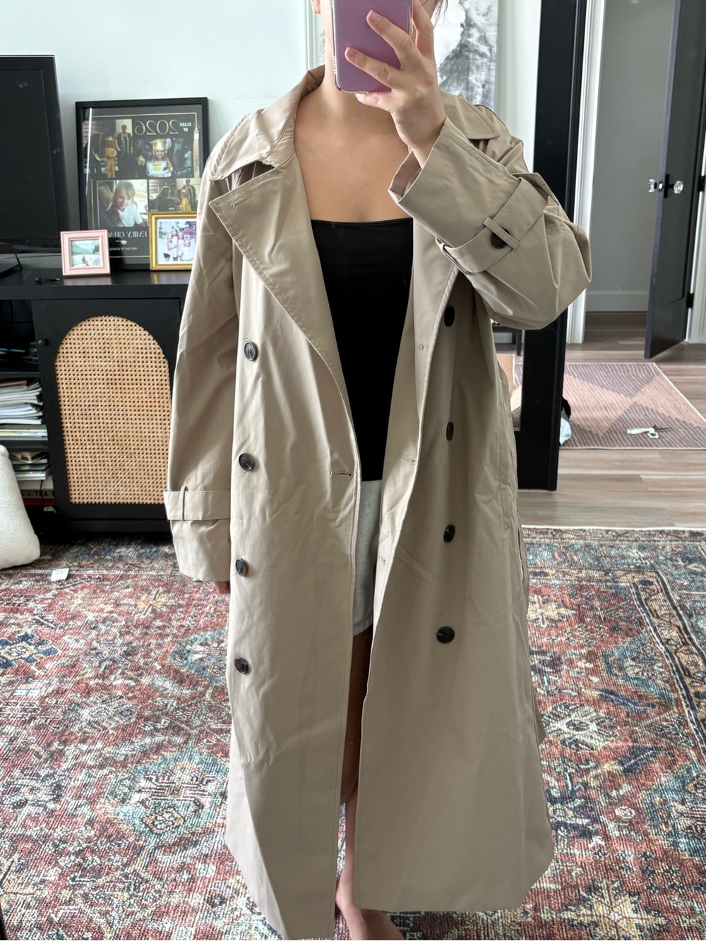 H&M Stone Beige Double-Breasted Trench Coat
